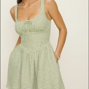 Reformation Daria Linen Dress Green